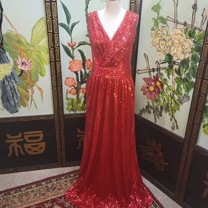 Red sequin evening gown.